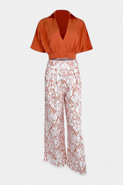 Olivia - Conjunto Boho de Cuello en V y Pierna Ancha