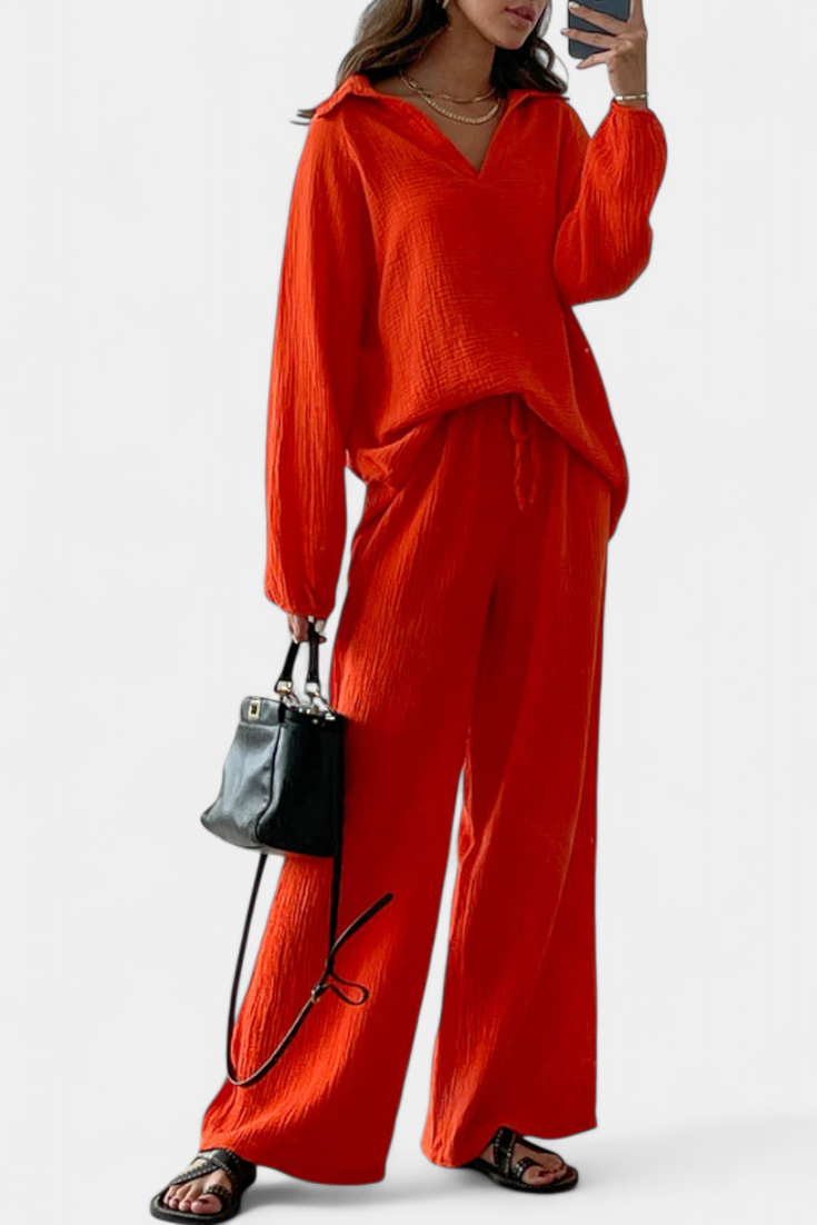 Conjunto Dos Piezas Aya De Algodón Con Escote En V Suave