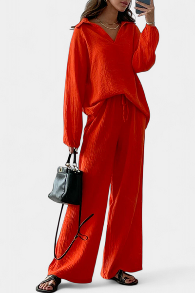 Conjunto Dos Piezas Aya De Algodón Con Escote En V Suave