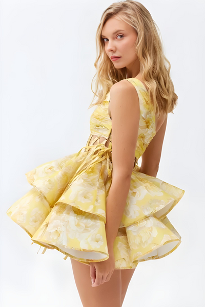 Daphne | Vestido Mini Floral de Un Hombro