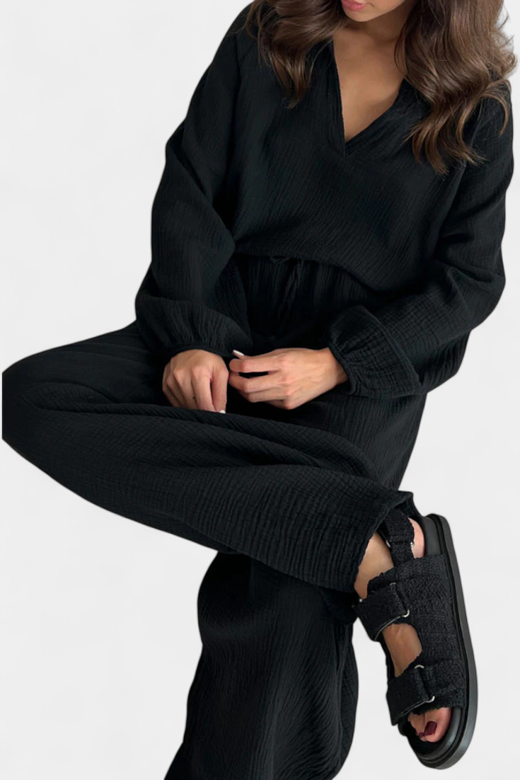 Conjunto Dos Piezas Aya De Algodón Con Escote En V Suave