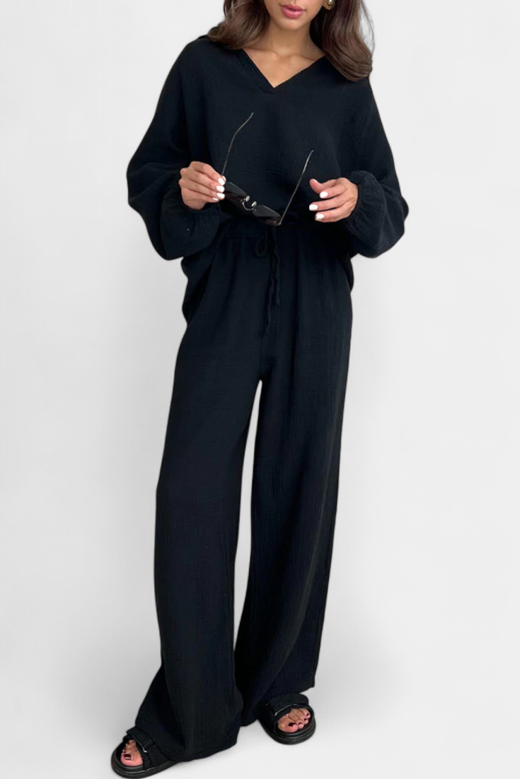 Conjunto Dos Piezas Aya De Algodón Con Escote En V Suave