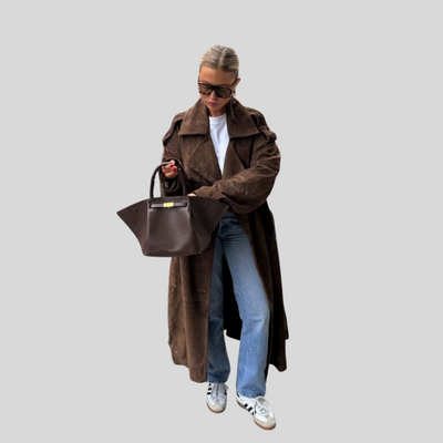 Celeste | Gabardina larga de terciopelo