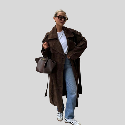 Celeste | Gabardina larga de terciopelo