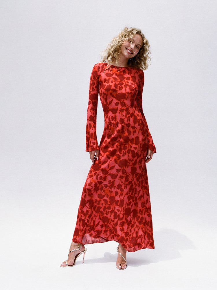 Amara | Vestido Largo Romántico con Estampado Artístico Floral