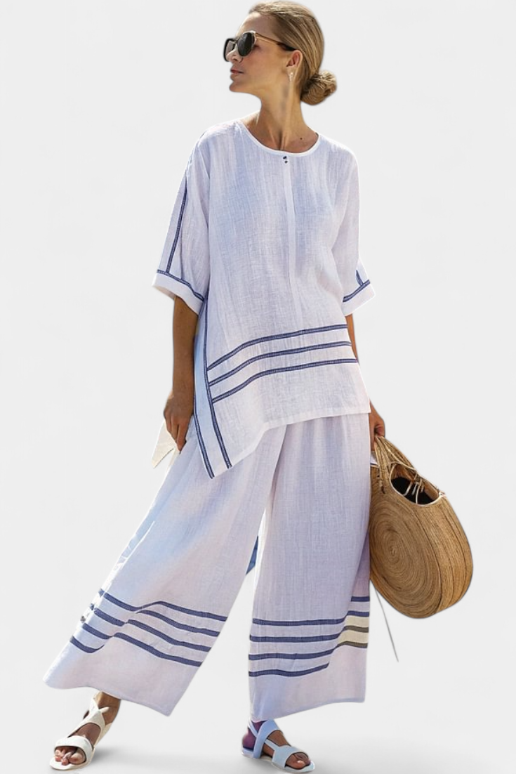 Daisy - Conjunto de Pantalón Amplio con Raya y Corte Irregular