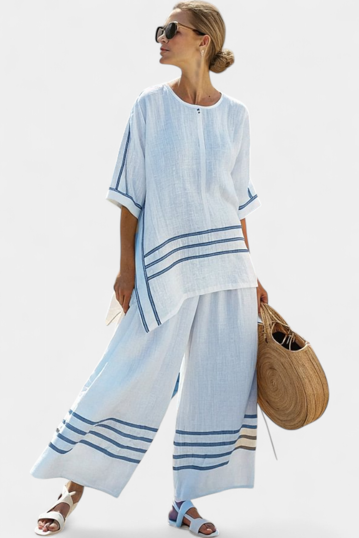 Daisy - Conjunto de Pantalón Amplio con Raya y Corte Irregular