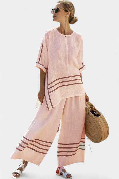 Daisy - Conjunto de Pantalón Amplio con Raya y Corte Irregular