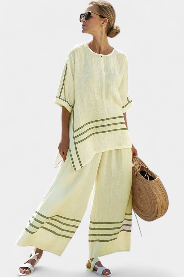 Daisy - Conjunto de Pantalón Amplio con Raya y Corte Irregular