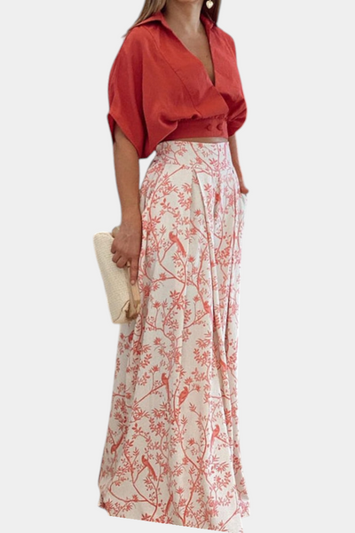 Olivia - Conjunto Boho de Cuello en V y Pierna Ancha
