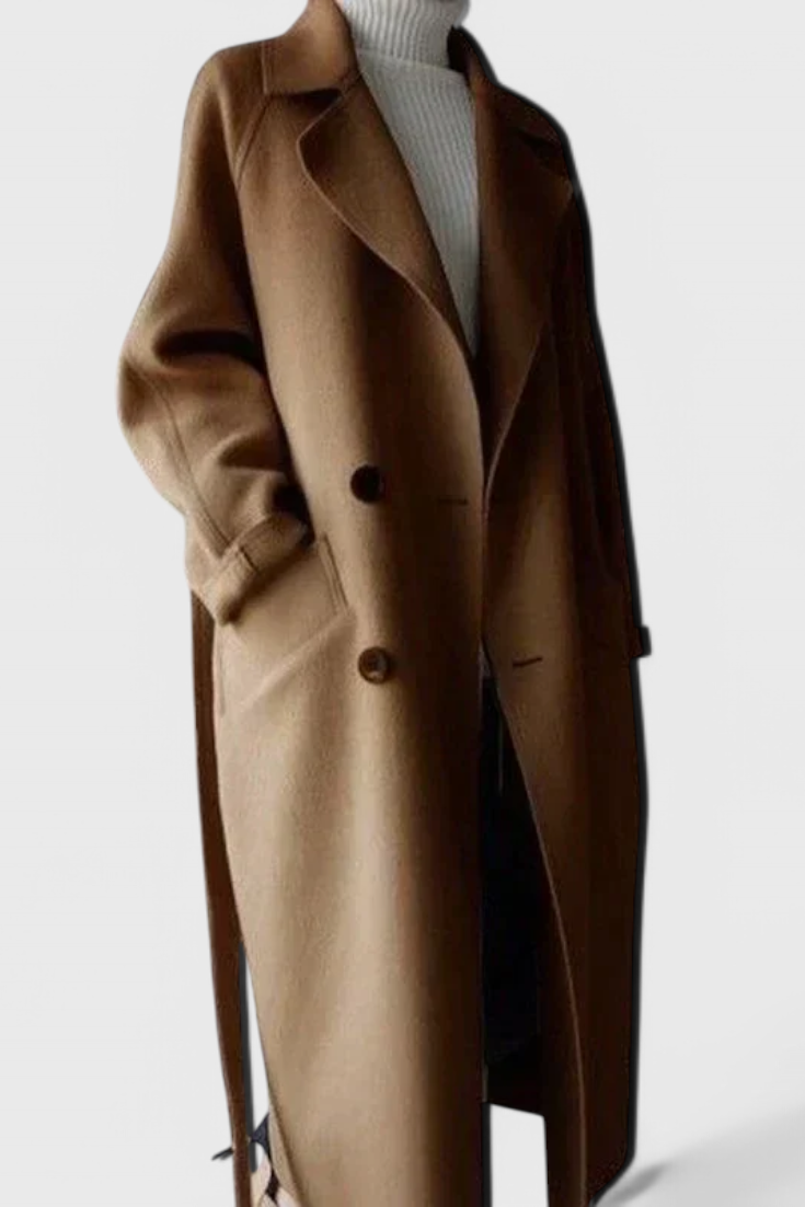 Abrigo Largo De Mezcla De Lana Clara Timeless Elegante