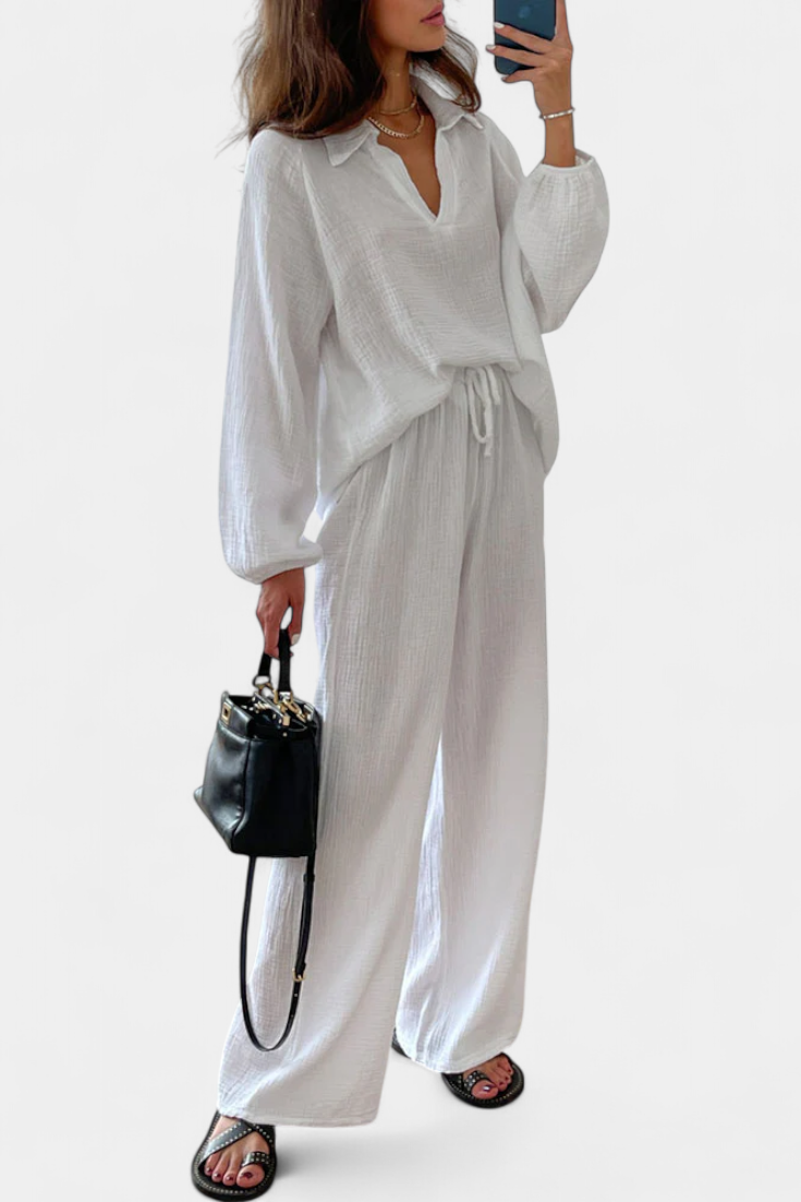 Conjunto Dos Piezas Aya De Algodón Con Escote En V Suave