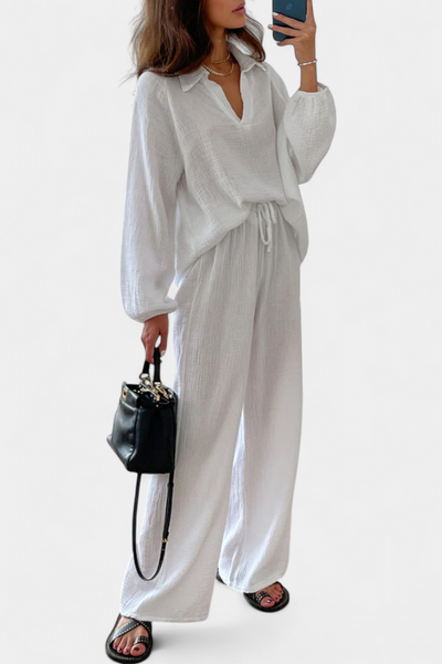 Conjunto Dos Piezas Aya De Algodón Con Escote En V Suave