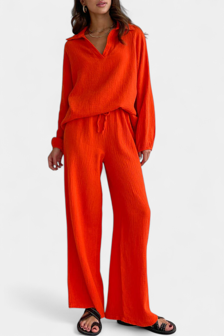 Conjunto Dos Piezas Aya De Algodón Con Escote En V Suave