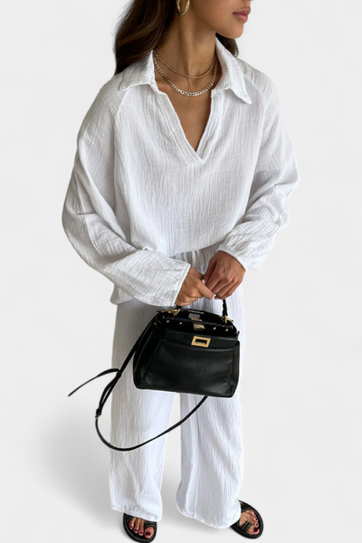 Conjunto Dos Piezas Aya De Algodón Con Escote En V Suave