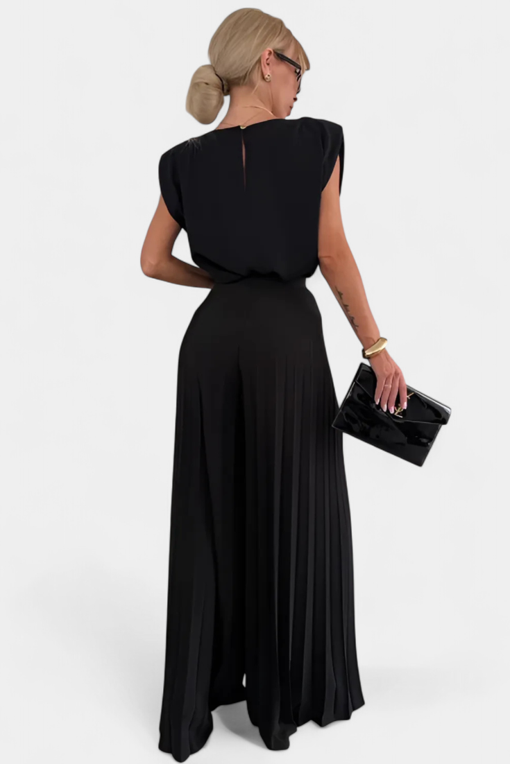 Liora - Conjunto de Dos Piezas con Pantalón Plisado de Pierna Ancha