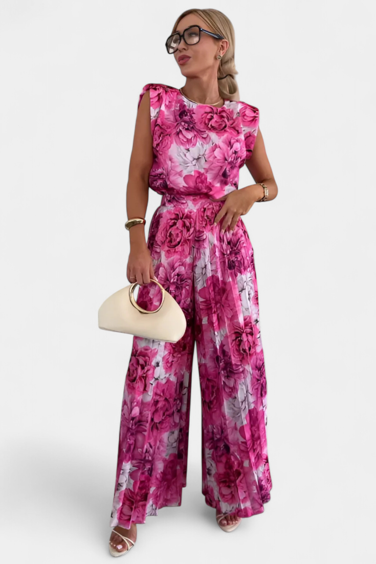 Liora - Conjunto de Dos Piezas con Pantalón Plisado de Pierna Ancha