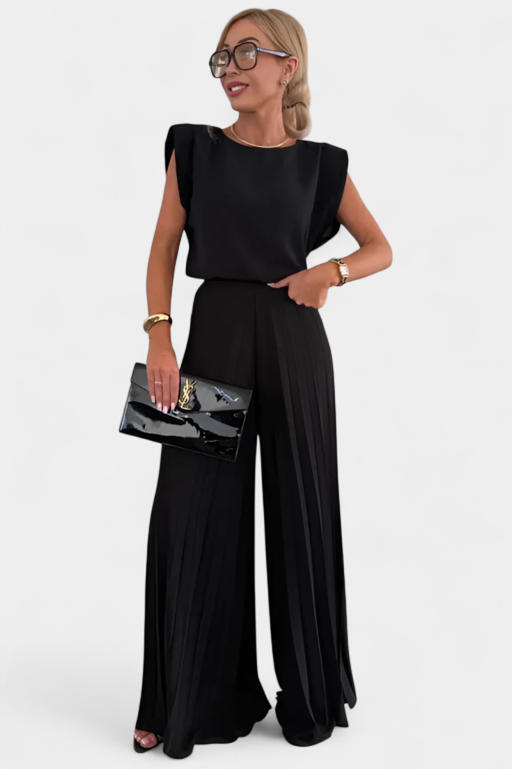 Liora - Conjunto de Dos Piezas con Pantalón Plisado de Pierna Ancha