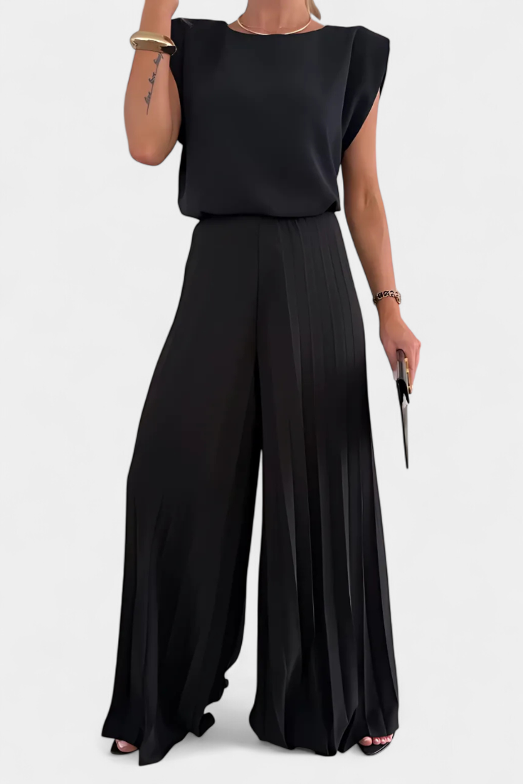 Liora - Conjunto de Dos Piezas con Pantalón Plisado de Pierna Ancha