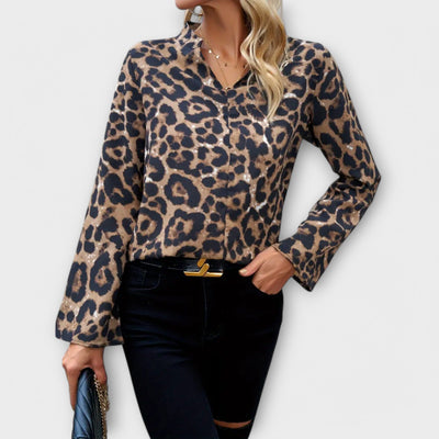 Blusa Casual de Leopardo con Escote