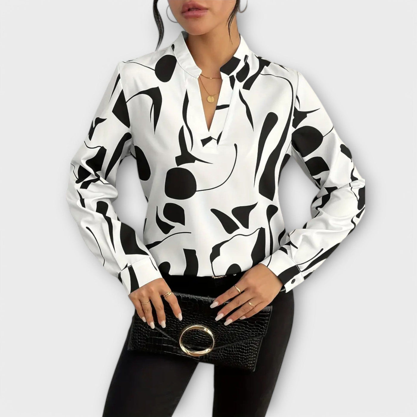Blusa Elegante de Manga Larga con Escote en V