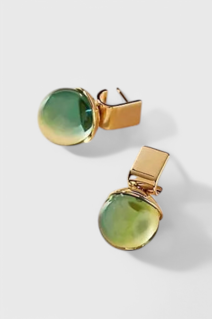 Jazmín - Pendientes de Cristal Verde Vintage en Oro