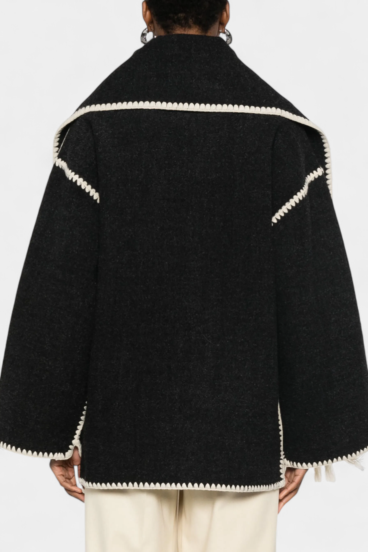 Abrigo Suelto Pauline Con Bufanda De Flecos Texturizado