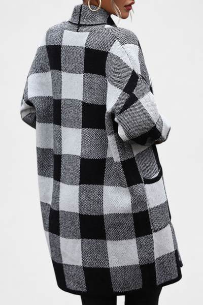 Cardigan de Cuadros Chic con Bolsillos Listos para Todo