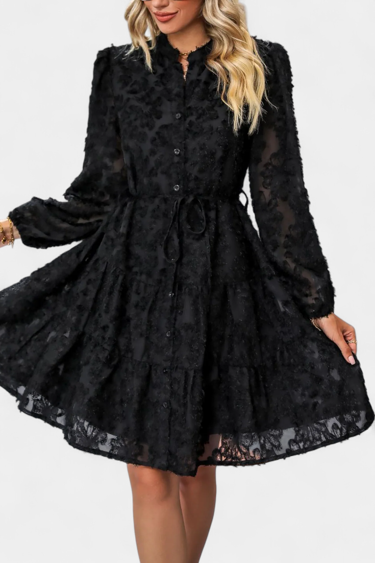 Vestido Camisero Texturizado Con Botones Soreia Exclusivo