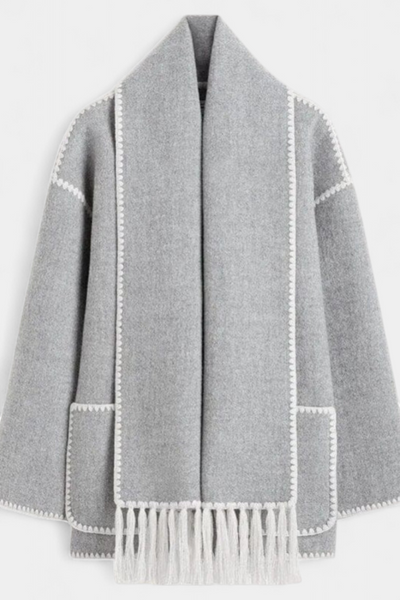 Abrigo Suelto Pauline Con Bufanda De Flecos Texturizado