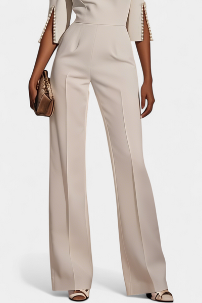 Mono Suelto Color Sólido Con Cuello Redondo Dividido Chic