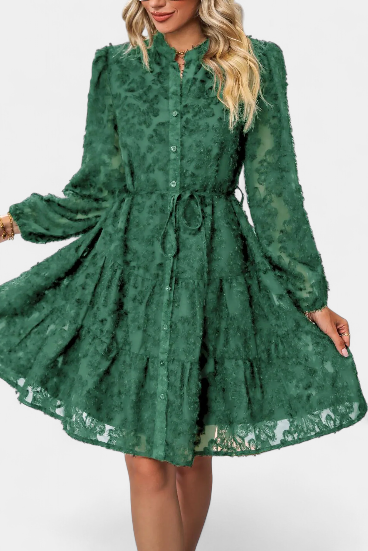 Vestido Camisero Texturizado Con Botones Soreia Exclusivo