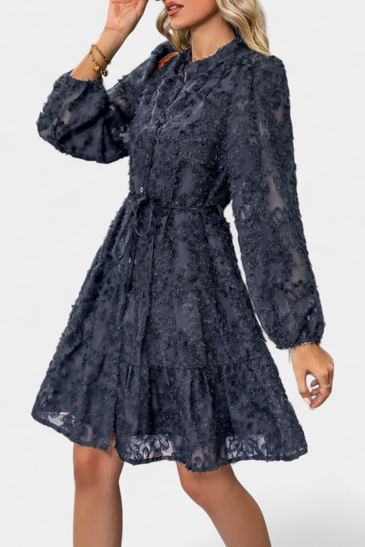 Vestido Camisero Texturizado Con Botones Soreia Exclusivo