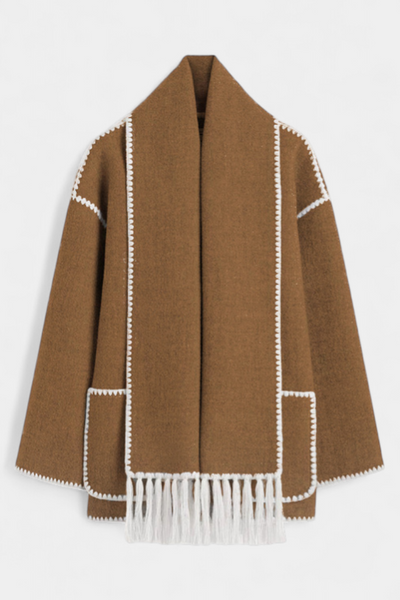 Abrigo Suelto Pauline Con Bufanda De Flecos Texturizado