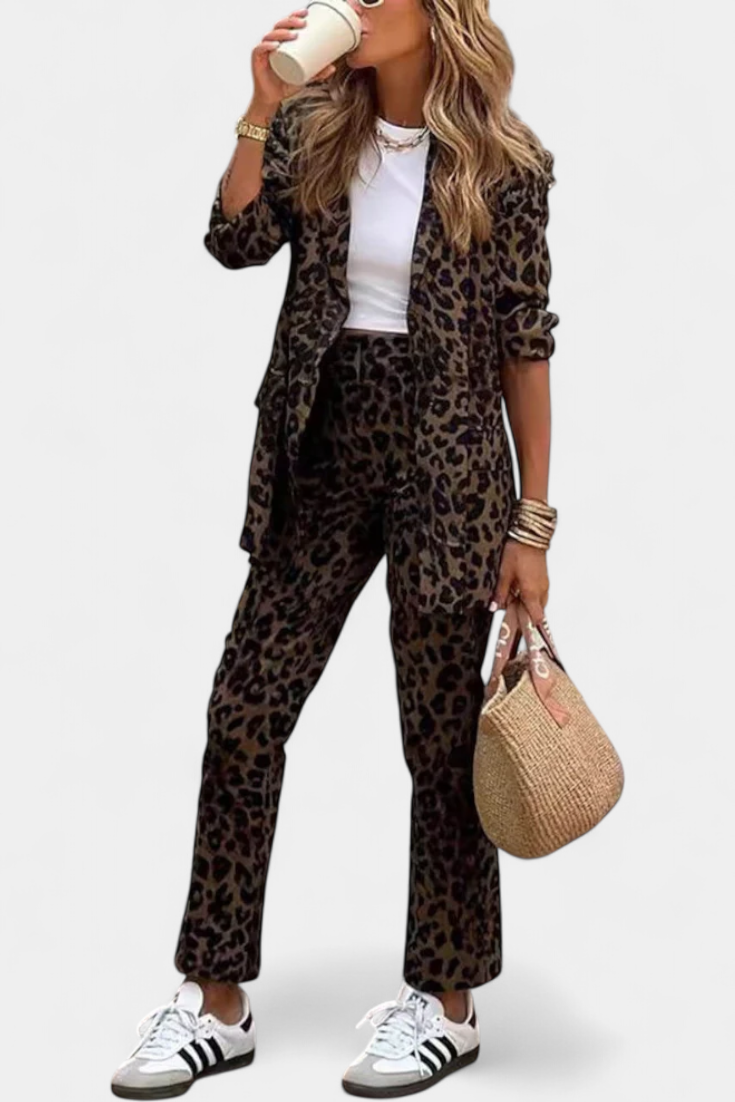 Conjunto Leopardo Estampado Nusa Blazer Ajustado Exclusivo
