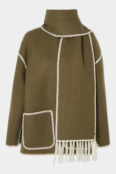 Abrigo Suelto Pauline Con Bufanda De Flecos Texturizado