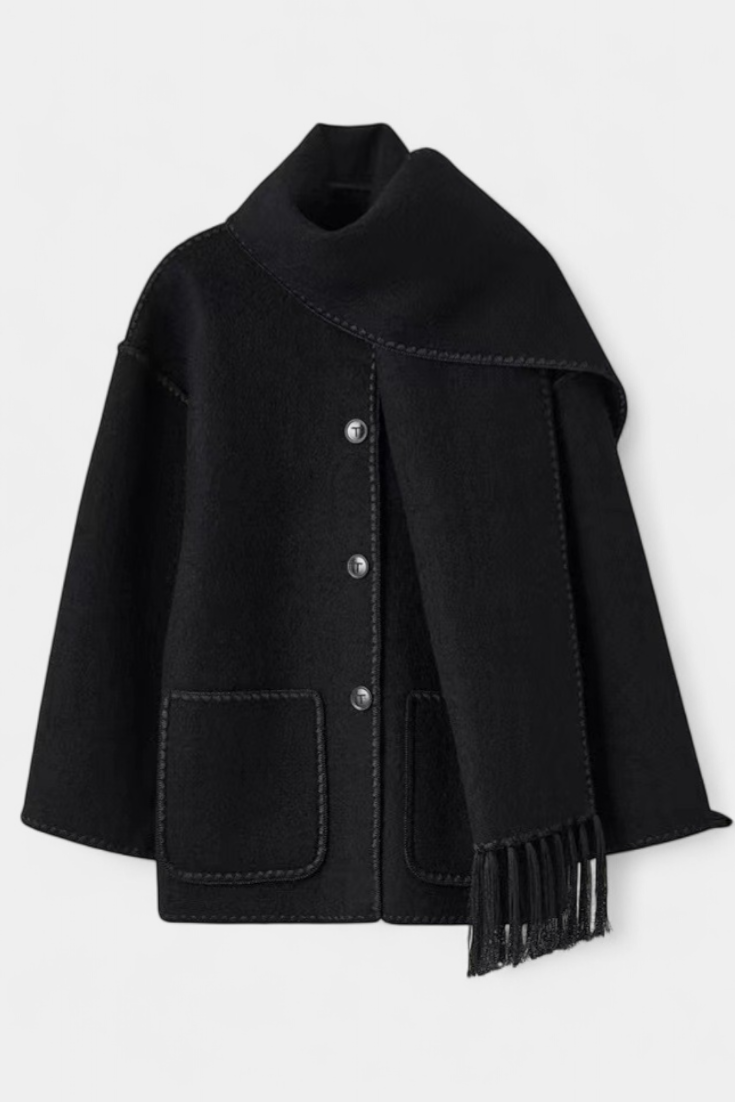 Abrigo Suelto Pauline Con Bufanda De Flecos Texturizado