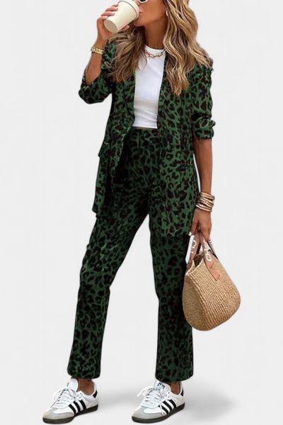 Conjunto Leopardo Estampado Nusa Blazer Ajustado Exclusivo