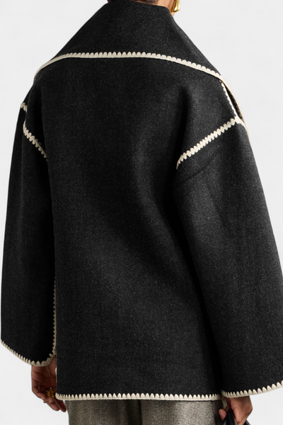 Abrigo Suelto Pauline Con Bufanda De Flecos Texturizado