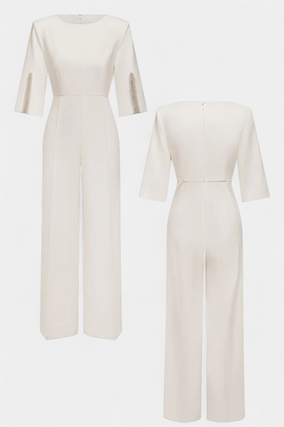 Mono Suelto Color Sólido Con Cuello Redondo Dividido Chic