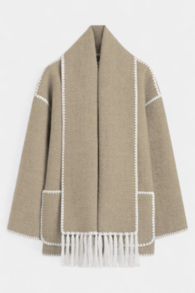 Abrigo Suelto Pauline Con Bufanda De Flecos Texturizado