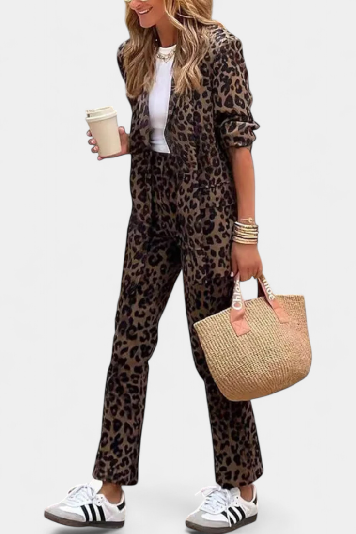 Conjunto Leopardo Estampado Nusa Blazer Ajustado Exclusivo