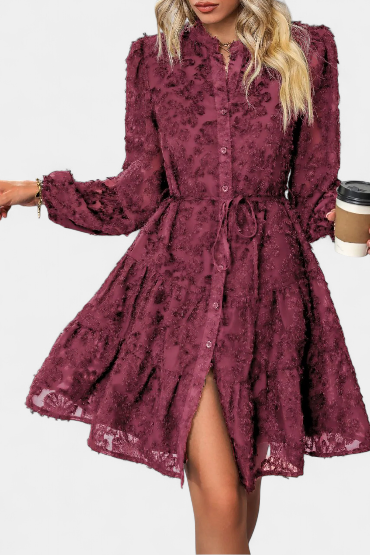 Vestido Camisero Texturizado Con Botones Soreia Exclusivo