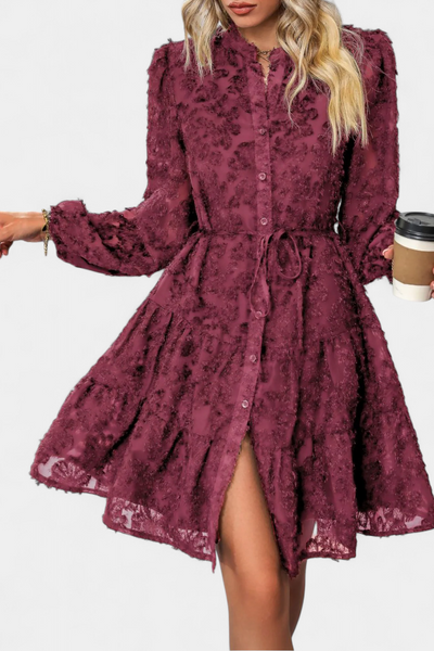 Vestido Camisero Texturizado Con Botones Soreia Exclusivo