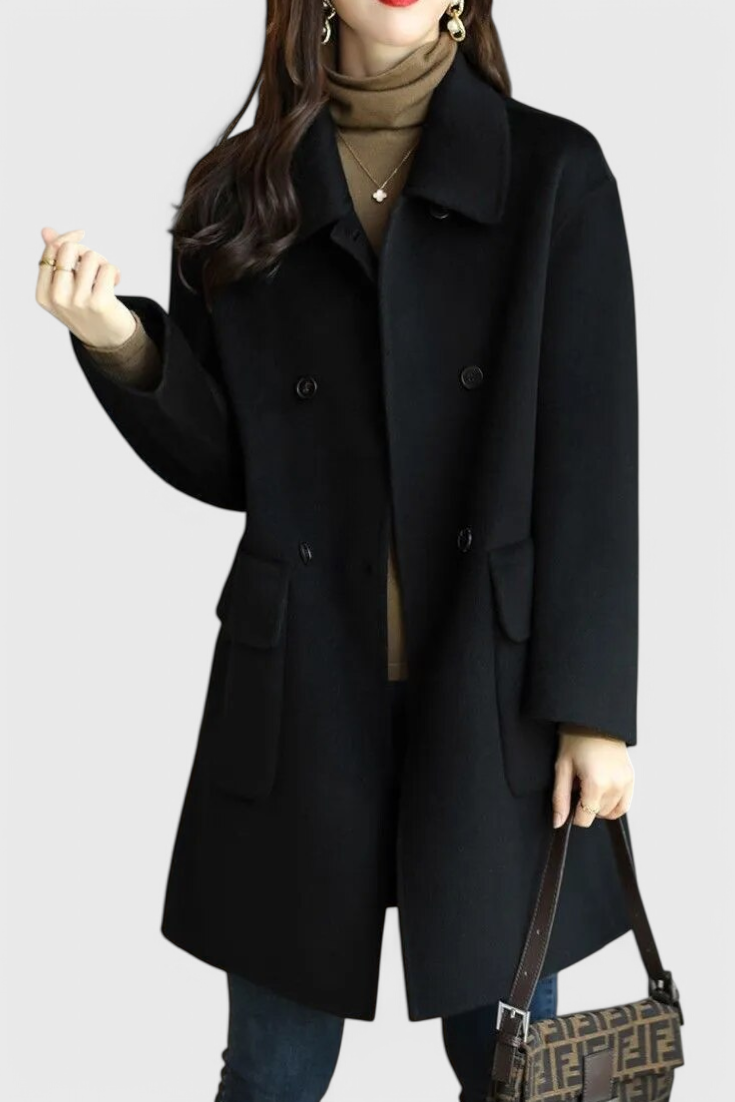 Camille Abrigo Largo Lana Doble Botonadura Chic Y Coqueta